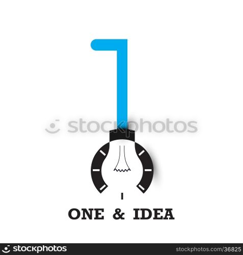 One number icon and light bulb abstract logo design vector template.Business and education logotype idea concept.Vector illustration