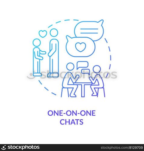 One on one chats blue gradient concept icon. Individual relationship. Quality time together abstract idea thin line illustration. Isolated outline drawing. Myriad Pro-Bold font used. One on one chats blue gradient concept icon