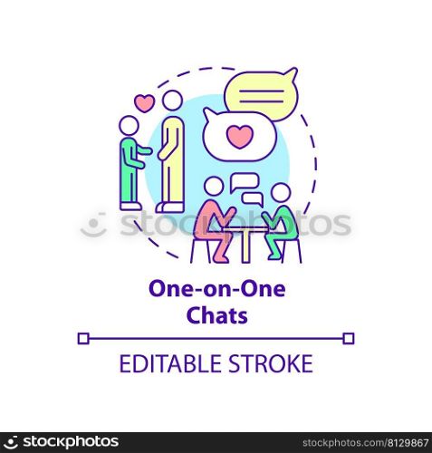 One on one chats concept icon. Individual relationship. Quality time together abstract idea thin line illustration. Isolated outline drawing. Editable stroke. Arial, Myriad Pro-Bold fonts used. One on one chats concept icon