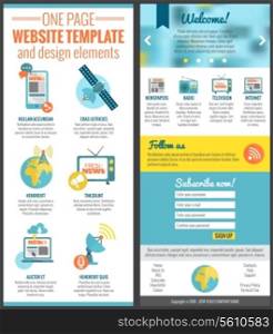 One page web site template for mass media communication industry vector illustration
