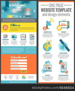 One page web site template for mass media communication industry vector illustration