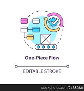 One piece flow concept icon. Continuous production. Lean manufacturing principle abstract idea thin line illustration. Isolated outline drawing. Editable stroke. Arial, Myriad Pro-Bold fonts used. One piece flow concept icon