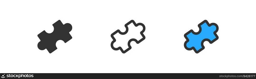 One piece of puzzle icon on light background. Jigsaw symbol. Teamwork, child game, mechanism. Outline, flat and colored style. Flat design. Vector illustration. One piece of puzzle icon on light background. Jigsaw symbol. Teamwork, child game, mechanism. Outline, flat and colored style. Flat design. 