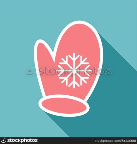 One pink mitten with snowflake