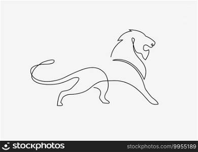 One single line drawing of wild lion vector illustration,Modern continuous line draw graphic design 