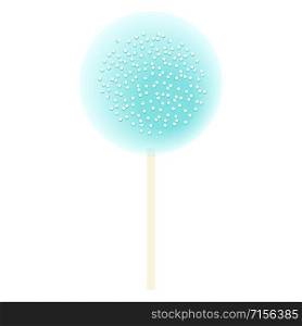One stick blue Lollipop isolated on white. icing and sprinkles, Vector illustration. Confection, sweets. For decoration, food, blog, web, print label tag. One stick blue Lollipop isolated on white. icing and sprinkles, Vector illustration. Confection, sweets