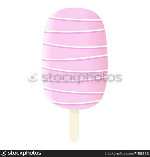 One Stick fo ice cream pink and white icing with stripes and dressing. Summer sweetmeat, holiday, Vector illustration. Confection, ripple, ice-cream, For decoration. For blog, web print label tag. Stick ice cream pink and white icing with stripes and dressing Summer sweetmeat, holiday, Vector illustration