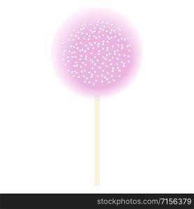 One stick Lollipop pink isolated on white. icing and sprinkles, Vector illustration. Confection, sweets. For decoration, food, blog, web, print label tag. One Lollipop pink isolated on white. icing and sprinkles, Vector illustration. Confection,