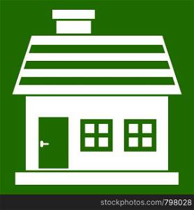 One-storey house icon white isolated on green background. Vector illustration. One-storey house icon green