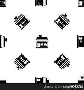 One-storey house pattern repeat seamless in black color for any design. Vector geometric illustration. One-storey house pattern seamless black