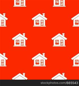 One-storey house with a chimney pattern repeat seamless in orange color for any design. Vector geometric illustration. One-storey house with a chimney pattern seamless