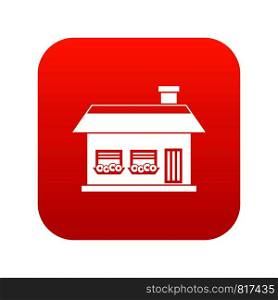 One storey house with two windows icon digital red for any design isolated on white vector illustration. One storey house with two windows icon digital red