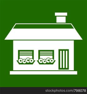 One storey house with two windows icon white isolated on green background. Vector illustration. One storey house with two windows icon green