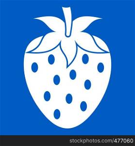 One strawberry berry icon white isolated on blue background vector illustration. One strawberry berry icon white