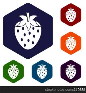 One strawberry berry icons set hexagon isolated vector illustration. One strawberry berry icons set hexagon