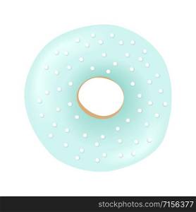 One sweet blue donut with dotted icing and sprinkles isolated on white background. Vector illustration. Culinary, pastry, cake, cookie. For decoration. For blog, web, print, label, tag. One sweet blue donut with dotted icing and sprinkles isolated on white background. Vector illustration.