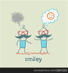 one thinks about smileys, the other person sad