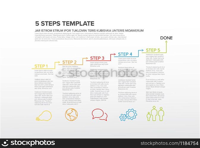 One two three four five - vector five steps progress template infochart blocks with sample content . Five steps sequence template infographic
