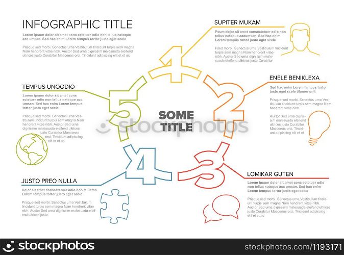 One two three four five - vector paper five steps cycle progress template infochart blocks with sample content . Five steps cycle template infographic