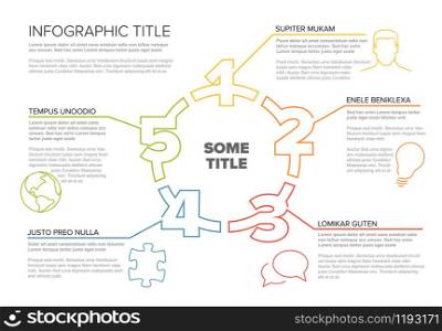 One two three four five - vector paper five steps cycle progress template infochart blocks with sample content . Five steps cycle template infographic