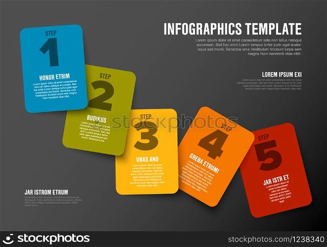 One two three four five - vector progress steps template with descriptions - dark version