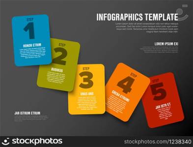 One two three four five - vector progress steps template with descriptions - dark version
