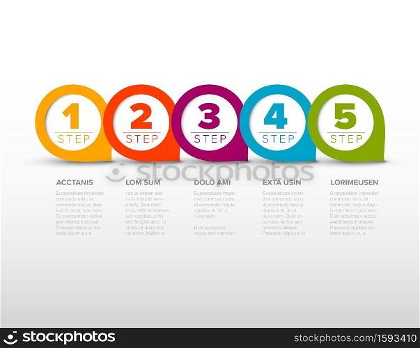 One two three four five - vector progress template with five steps and description. Progress steps template