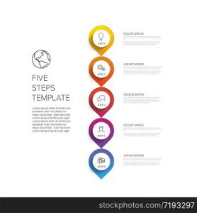 One two three four five - vector progress template with five vertical steps and description - white background version