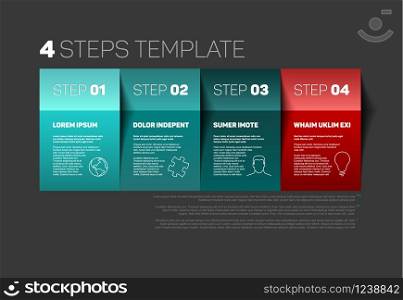 One two three four - vector paper progress steps template with descriptions and icons. Four steps template