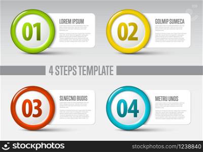 One two three four - vector progress icons for four steps. Four steps circle template