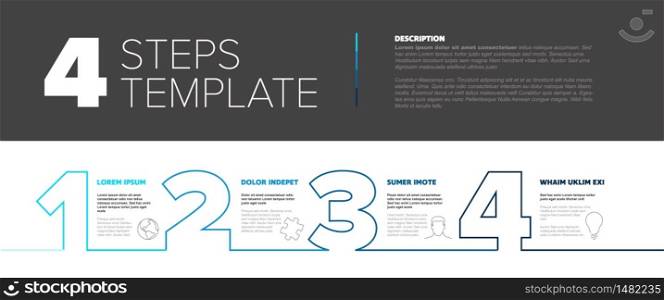 One two three four - vector progress template for four steps or options - light blue version. Vector thin line Infographic woman with mask