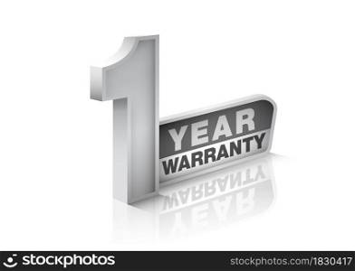 One year warranty 3D perspective on reflection white background. EPS file.