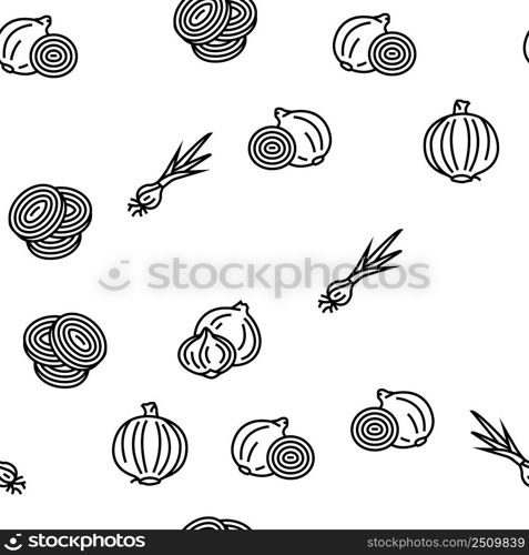 Onion Fresh Vitamin Vegetable Vector Seamless Pattern Thin Line Illustration. Onion Fresh Vitamin Vegetable Vector Seamless Pattern