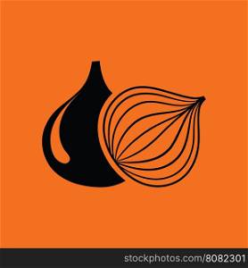 Onion icon. Orange background with black. Vector illustration.