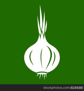 Onion icon white isolated on green background. Vector illustration. Onion icon green