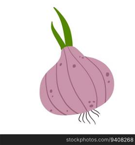 Onion in doodle style. Vegetable food and harvest. A simple drawing. Spicy Leek bulb. Flat cartoon isolated on white. Onion in doodle style. Vegetable food