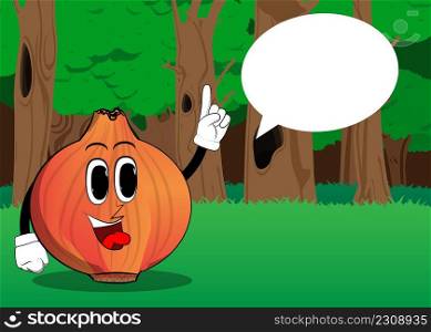Onion making a point. Cartoon Farm Vegetable character. Funny Plant illustration.