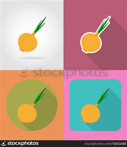 onion vegetable flat icons with the shadow vector illustration isolated on background