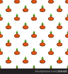 Onion with fresh green sprout pattern. Cartoon illustration of onion with fresh green sprout vector pattern for web. Onion with fresh green sprout pattern