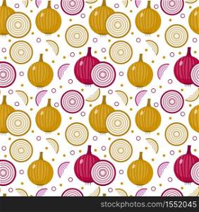 Onions seamless pattern. Bulb onion endless background, texture. Vegetable background. Vector illustration. Onions seamless pattern. Bulb onion endless background, texture. Vegetable . Vector illustration