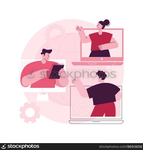 Onli≠meetup abstract concept vector illustration. Conference call, join meetup group, video call onli≠service, distance comμnication, informal meeting, members≠tworking abstract metaphor.. Onli≠meetup abstract concept vector illustration.