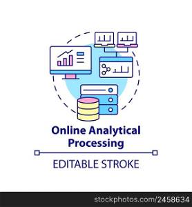 Online analytical processing concept icon. Business intelligence technology abstract idea thin line illustration. Isolated outline drawing. Editable stroke. Arial, Myriad Pro-Bold fonts used. Online analytical processing concept icon