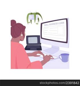 Online application isolated cartoon vector illustrations. Woman fills out a form for a business loan using computer, getting startup capital, online lender, credit score vector cartoon.. Online application isolated cartoon vector illustrations.