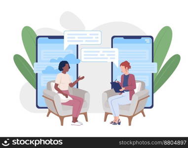 Online appointment flat concept vector illustration. Consultation with psychologist. Editable 2D cartoon characters on white for web design. Creative idea for website, mobile, presentation. Online appointment flat concept vector illustration