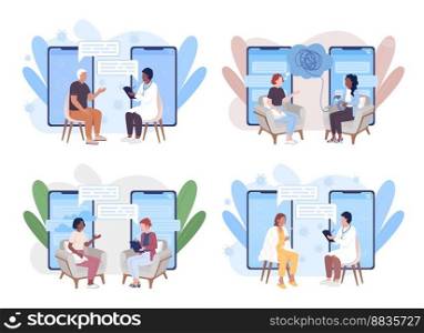 Online appointment flat concept vector illustration set. Internet consultation with doctor. Editable 2D cartoon characters on white for web design. Creative idea for website, mobile, presentation. Online appointment flat concept vector illustration set