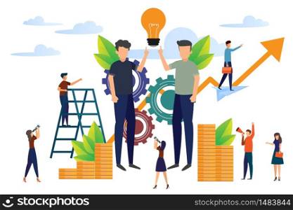 online assistant at work. manager at remote work with searching for new ideas solutions, working together in the company, brainstorming. business people show idea and money vector illustration.