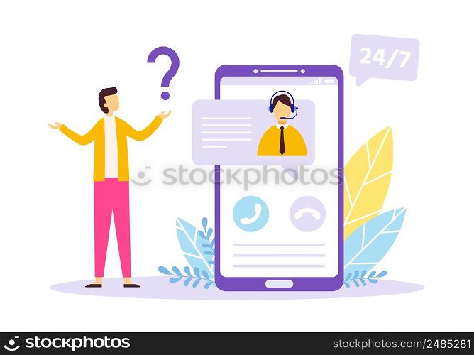 Online assistant, support service and call center. Vector service for customer and online assistance illustration. Online assistant, support service and call center