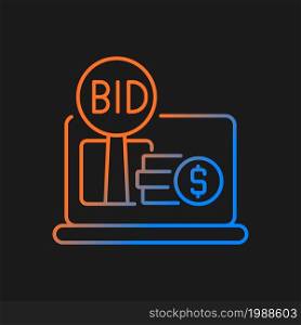 Online auction gradient vector icon for dark theme. Electronic commerce. Highest bid wins. Online marketplace. Thin line color symbol. Modern style pictogram. Vector isolated outline drawing. Online auction gradient vector icon for dark theme