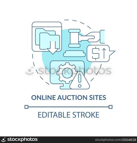 Online auction sites blue concept icon. Source of piracy abstract idea thin line illustration. Illegal copyrighted software sales. Vector isolated outline color drawing. Editable stroke. Online auction sites blue concept icon