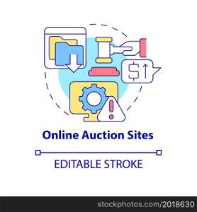 Online auction sites concept icon. Source of piracy abstract idea thin line illustration. Selling counterfeit and pirated programs. Vector isolated outline color drawing. Editable stroke. Online auction sites concept icon